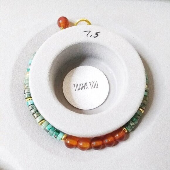 Slim Minimalist Boho Toggle Bracelet! Sea Sediment Jasper & Agate + Gold Accents - Picture 8 of 12